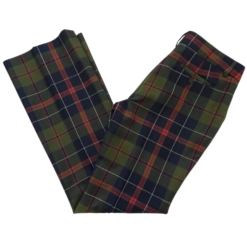 2004 Y2K J. Crew Olive Green Navy Red Plaid Straight Leg Pants